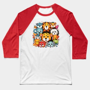 Colorful Gathering of Cute Cartoon Jungle Animals Baseball T-Shirt